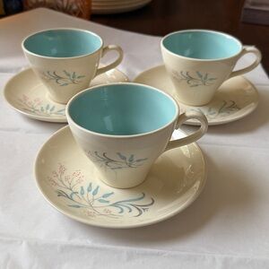 Vintage ca 1960 Harkerware ironstone tea cup & saucer 3 sets